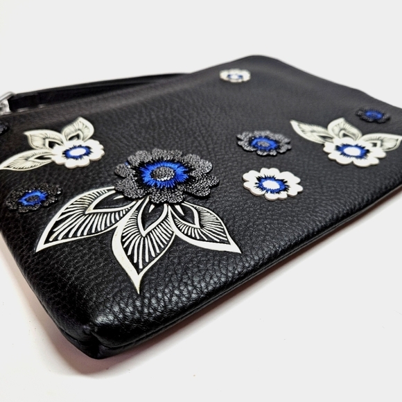 Vera Bradley Mallory Genuine Leather RFID Wristlet Bag Clutch Lotus Blooms Black - Picture 2 of 8